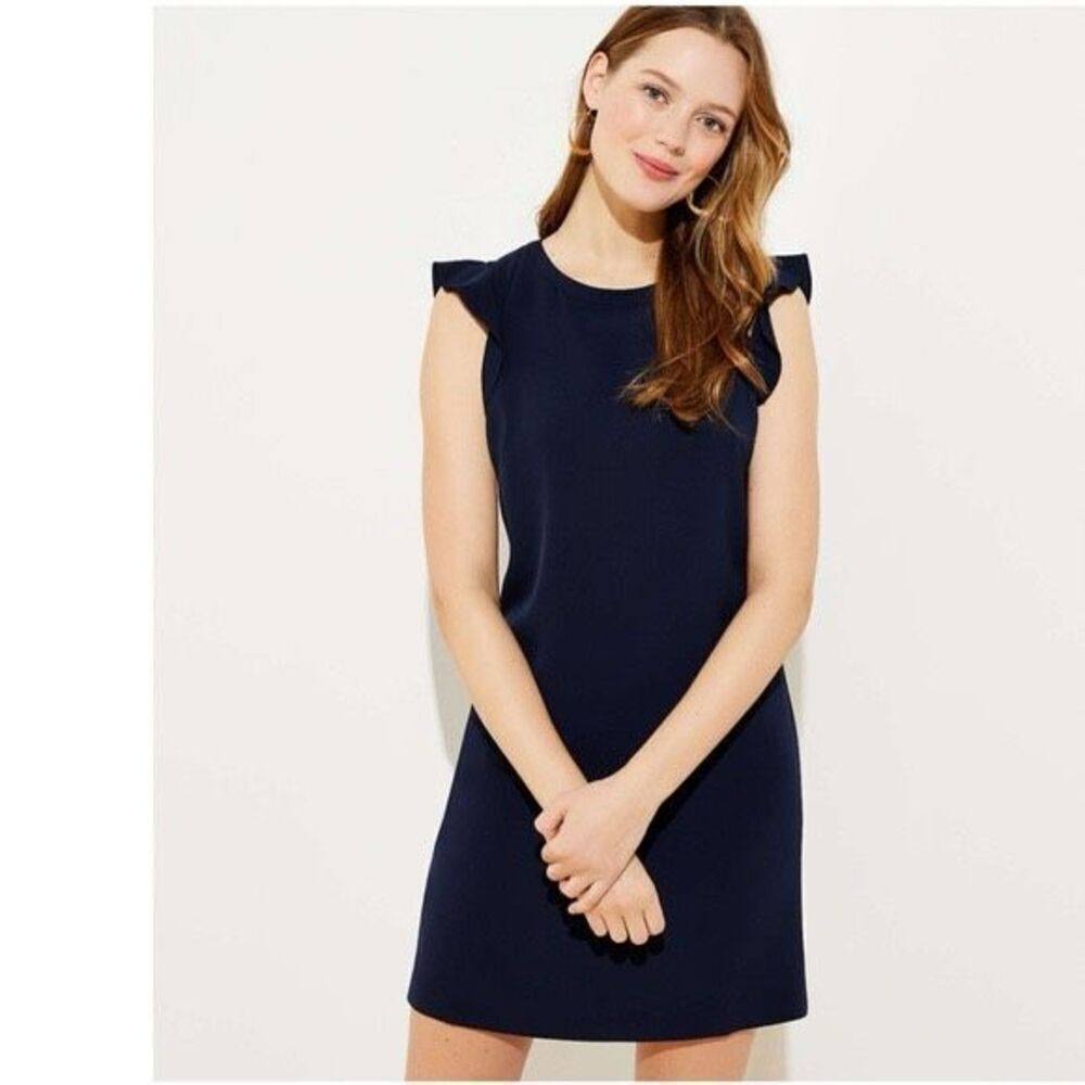 Loft Women’s Navy Blue Flutter Shirt Dress Tie Back Size 6